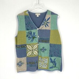 Northern Isles Vest Womens XL Floral Knit Embroidered Cottagecore Peasant Boho